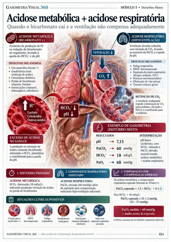 Acidose metabólica + acidose respiratória